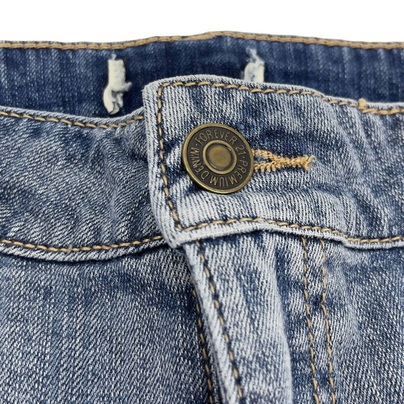 Forever 21 Womens Mid Rise Denim Blue Jean Shortie Shorts Floral Embroidered 0/2 - Picture 5 of 7